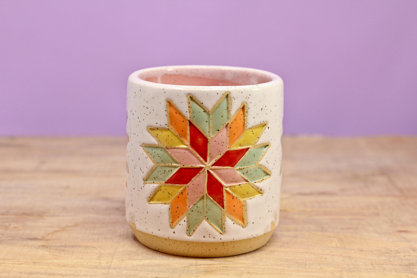 Star Block Quilt Tumbler-Pink #48- (10 oz.)