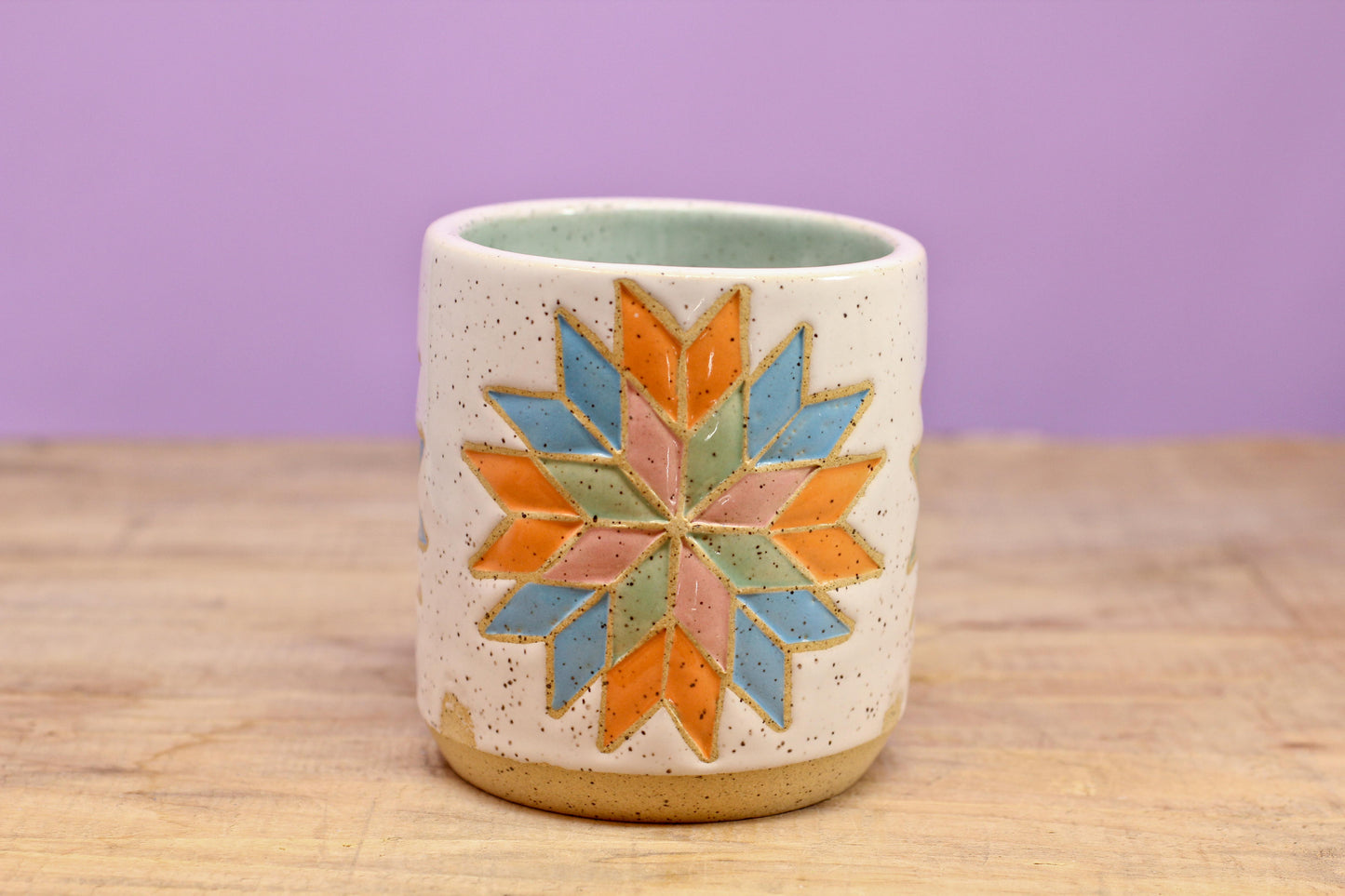 Star Block Quilt Tumbler-Turq. #49- (10 oz.)