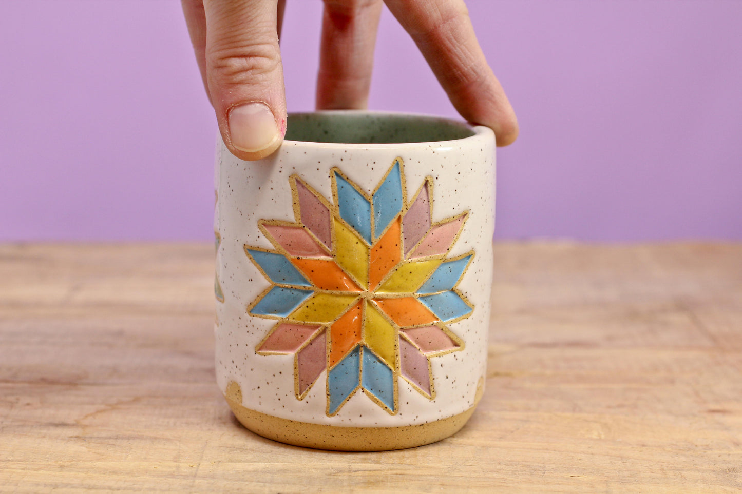 Star Block Quilt Tumbler-Turq. #49- (10 oz.)