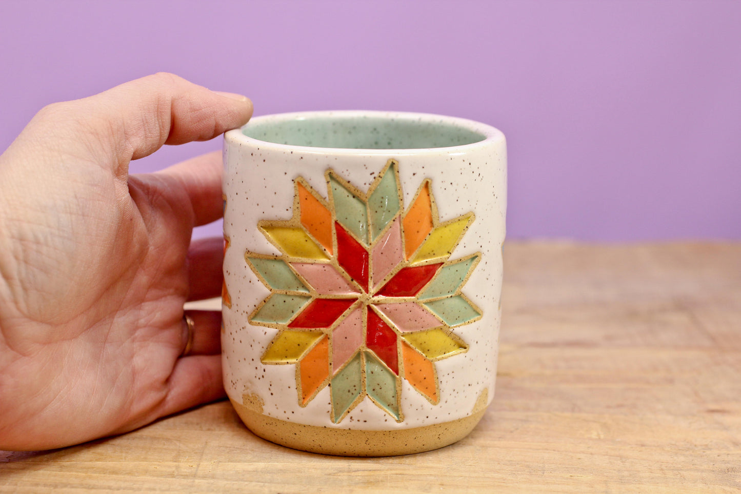 Star Block Quilt Tumbler-Turq. #49- (10 oz.)