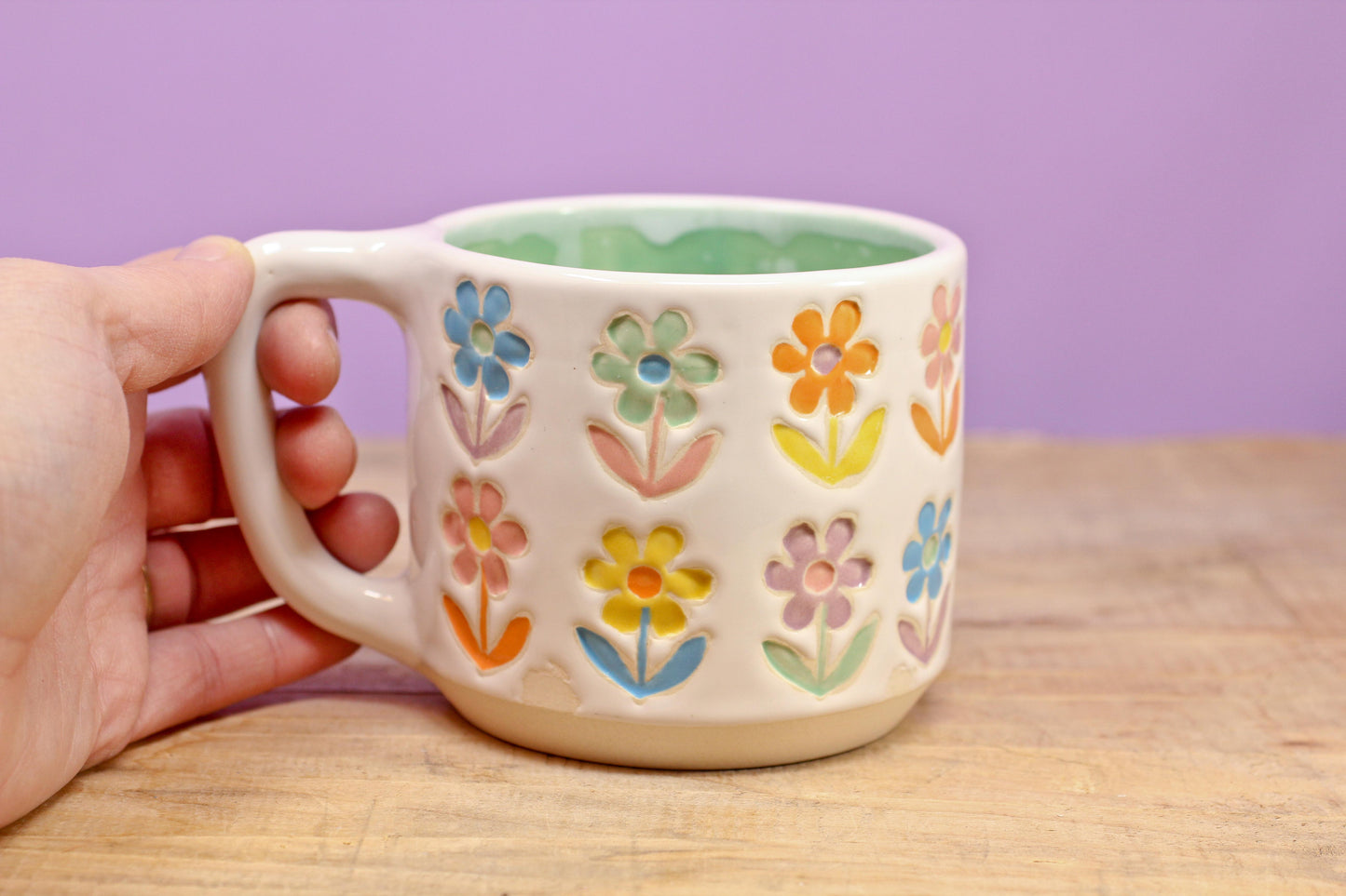 Stemmed Flower Mug-Turqu #106- (14 oz.)