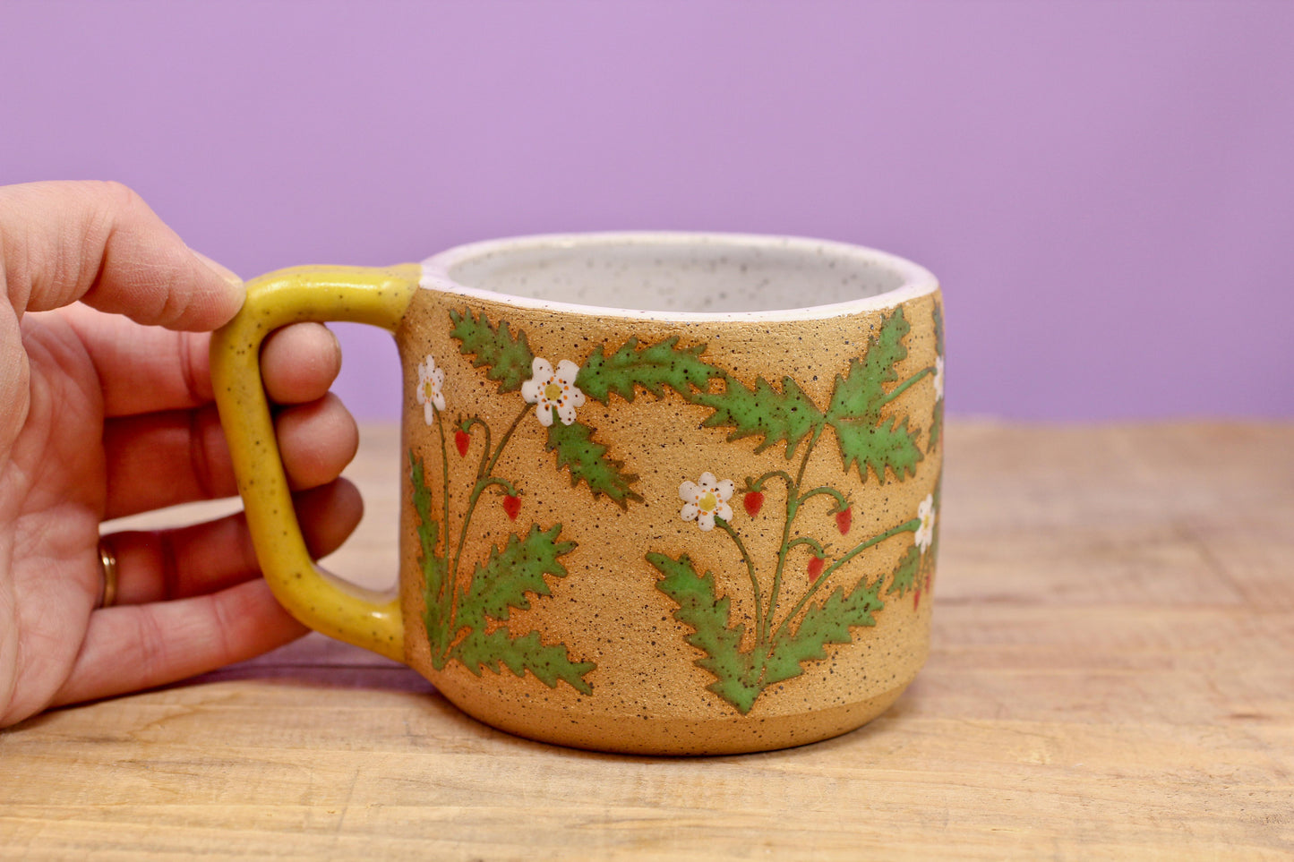 Wildflower Strawberry Mug -Yellow #113- (13 oz.)