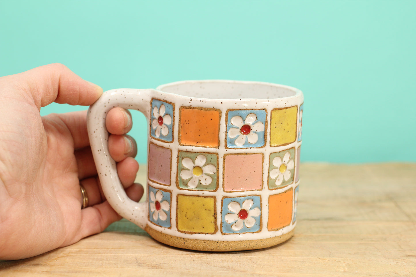 Flower Block Mug #164- (13 oz.)