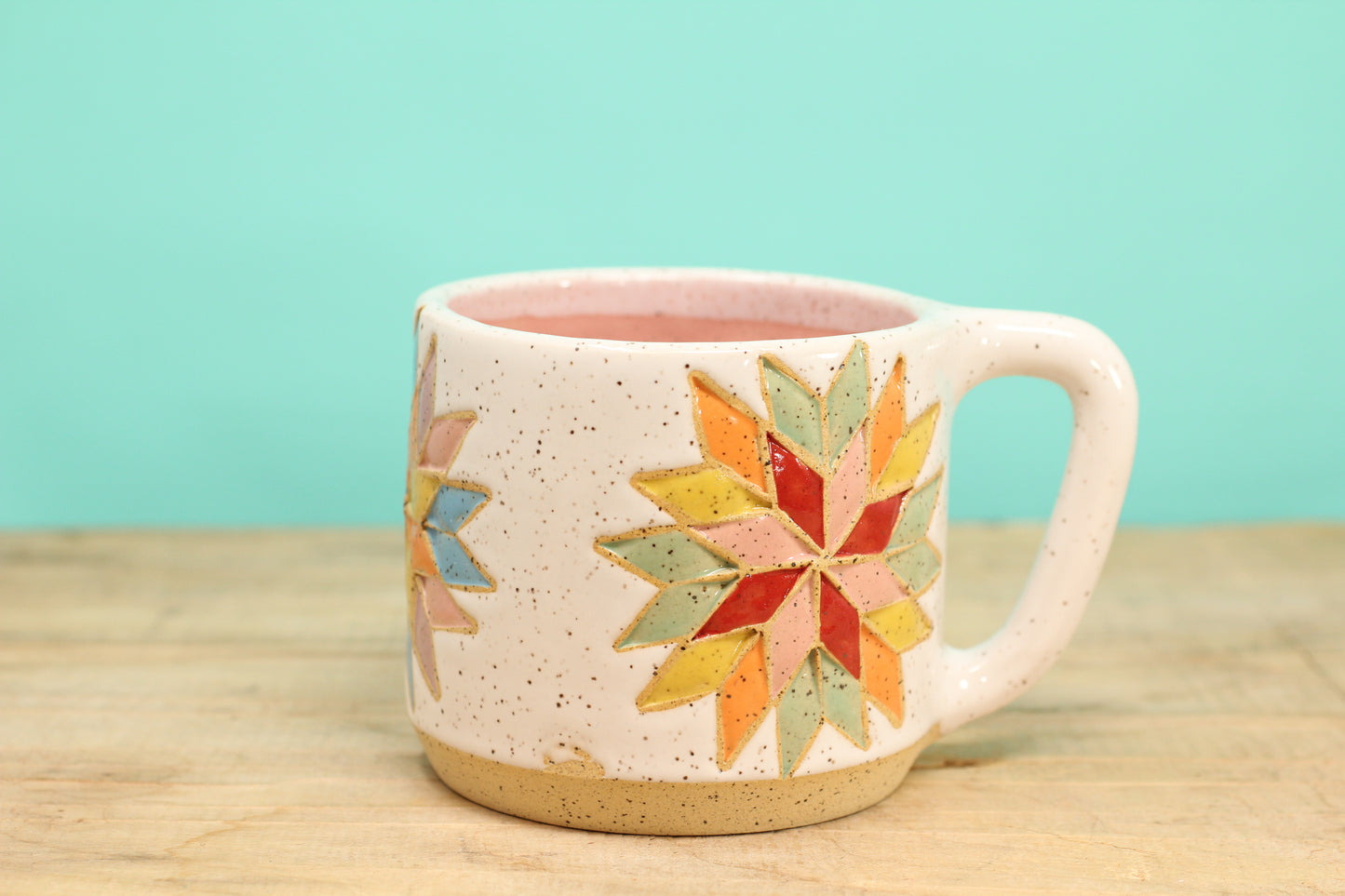 Star Block Quilt Mug-Pink #184- (12.5 oz.)