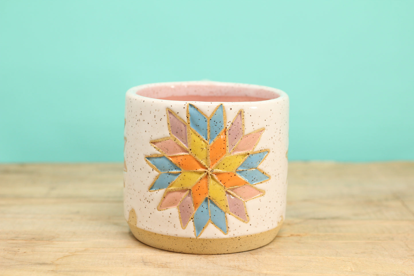 Star Block Quilt Mug-Pink #184- (12.5 oz.)