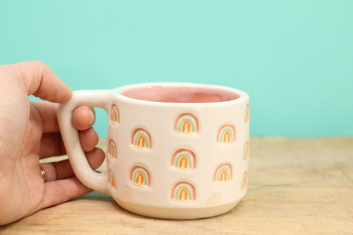 Rainbow Stamped Mug-Pink #188- (11 oz.)