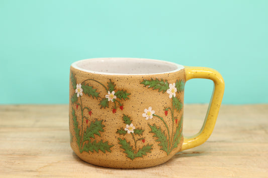 Wildflower Strawberry Mug -Yellow #201- (14 oz.)