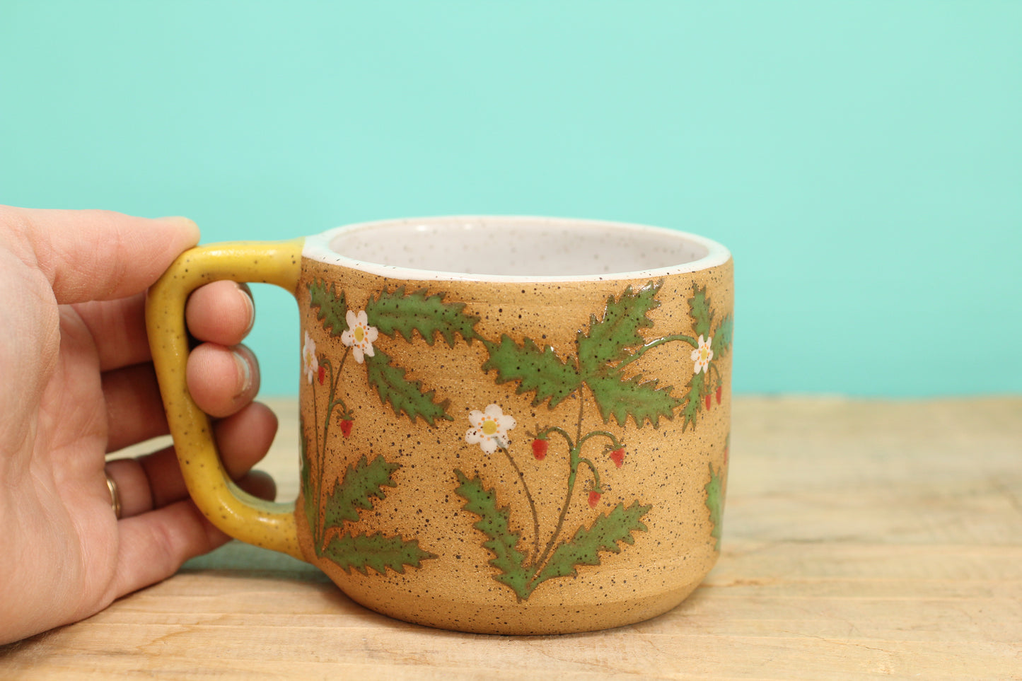 Wildflower Strawberry Mug -Yellow #201- (14 oz.)